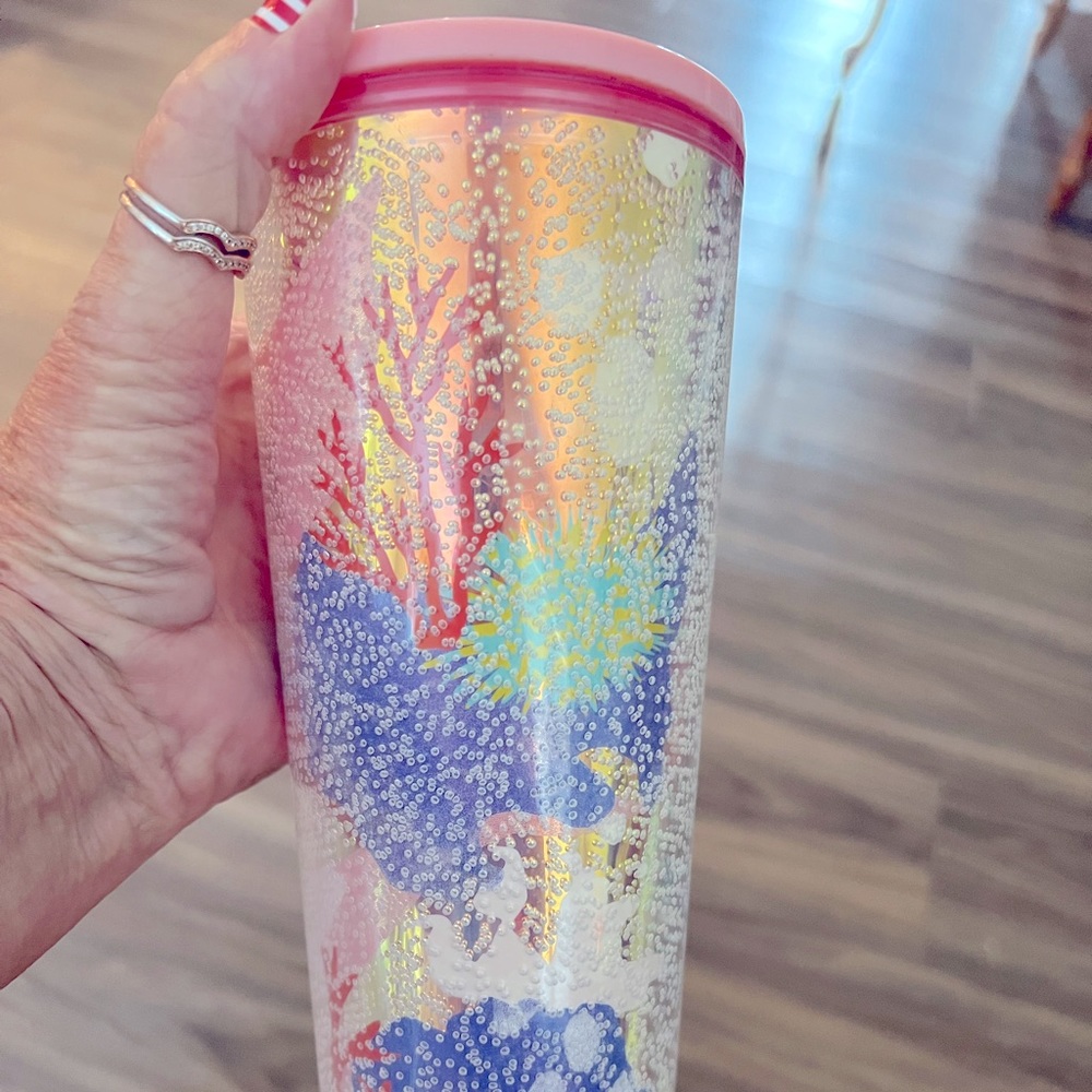 Starbucks 2021 Summer Coral Reef Bubble Pink Gold Cold Cup 24 Oz Venti Tumbler